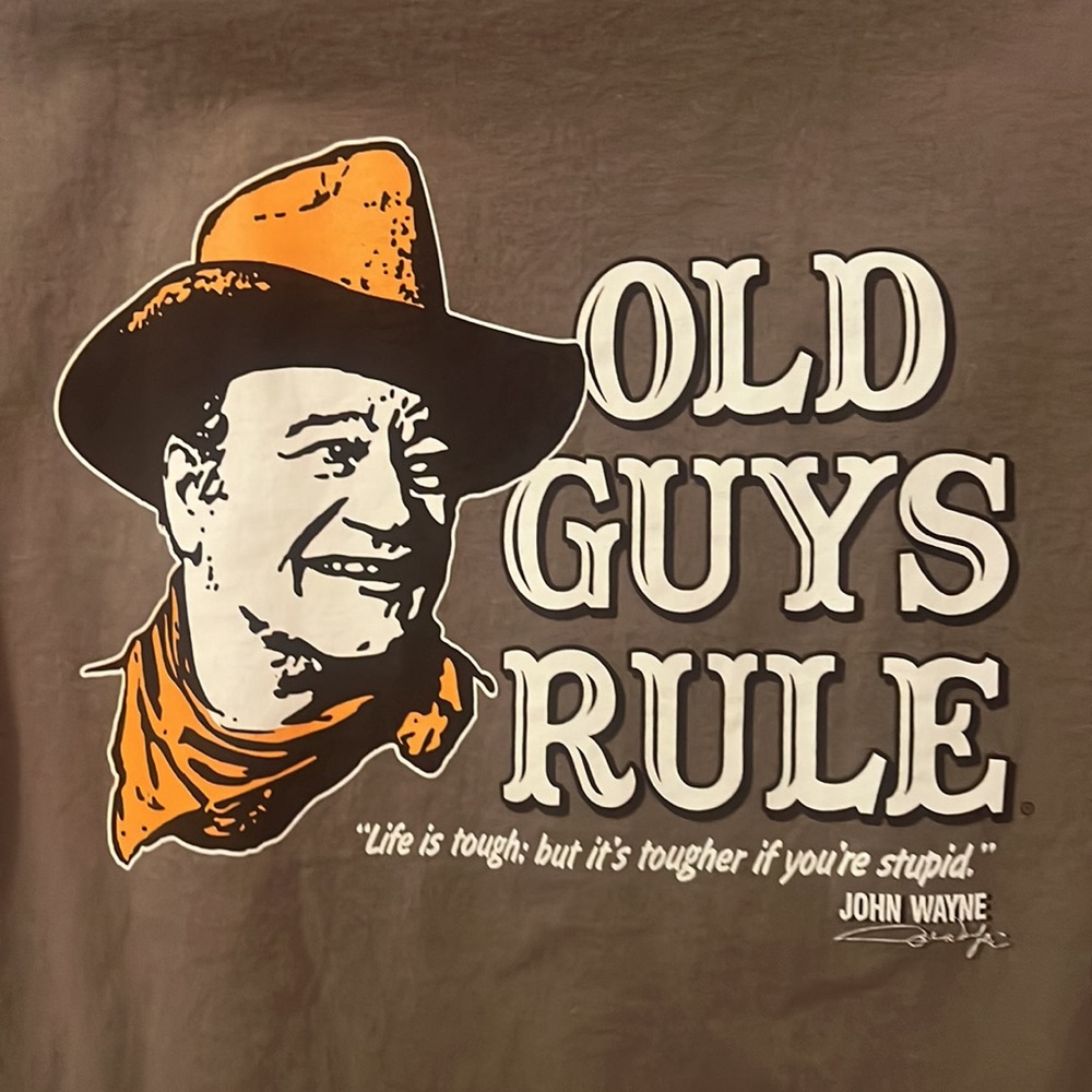 Old guy t shirt brown John Wayne M graphic tee funny grandpa humor short sleeve